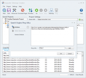 Add, edit or remove Ping URLs that tell search engines your sitemap is updated.